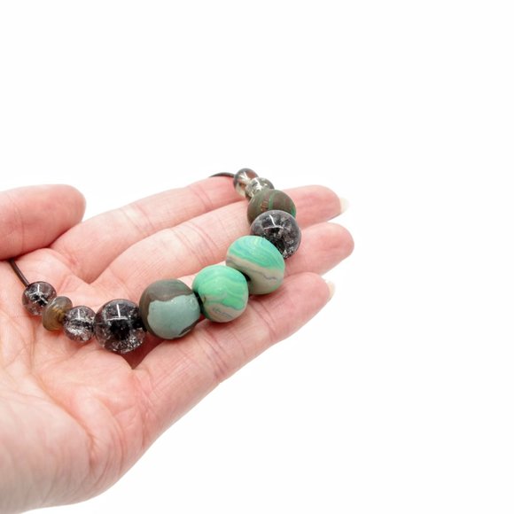 Turquoise Marbled Big Bead Bracelet with Handmade Beads - Picture 2 of 6